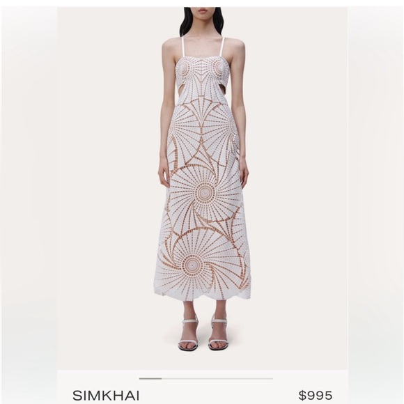 SIMKHAI
Jamie Fossil Guipure Combo Midi Dress in white -  NWT - size 6 - Picture 3 of 12